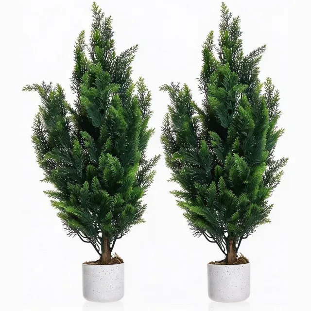 Triumounpre Triumpunpre TrailBlaze natuurgetrouwe kunst cypres set 2 stuks 90cm PE weerbestendig - kant-en-klare topiary met verzwaarde pot voor binnen en buiten decoratie groen