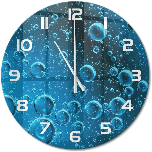 TULUP Wandklok - Onderwaterbellen Glazen Wandklok Design - fi60 cm - Blauw Klok Glas Met Opdruk - Witte handen - Ronde Klok - Wandklok Glas Met Motief - Decoratieve Glazen Klok