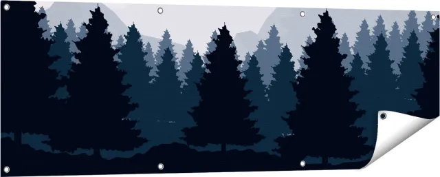 Gards Tuinposter Bos met Bomen Illustratie - Abstract - 150x50 cm - Tuindoek - Tuindecoratie - Wanddecoratie buiten - Tuinschilderij Multikleur