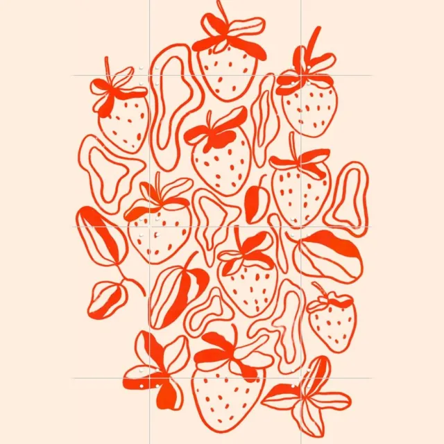 IXXI Strawberries, Gigi Rosado - 60 x 80 cm - Grote wanddecoratie en posters - Line art, Illustraties, Speels, Grafisch Ontwerp, Woonkamer, Eetkamer Rood