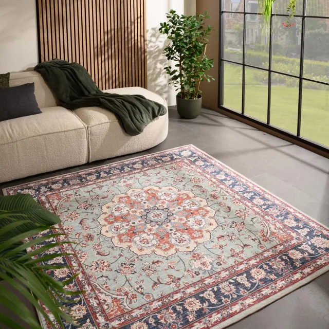 Heritaged Vintage buitenkleed vierkant - Valenca Nova saliegroen/rood 230x230