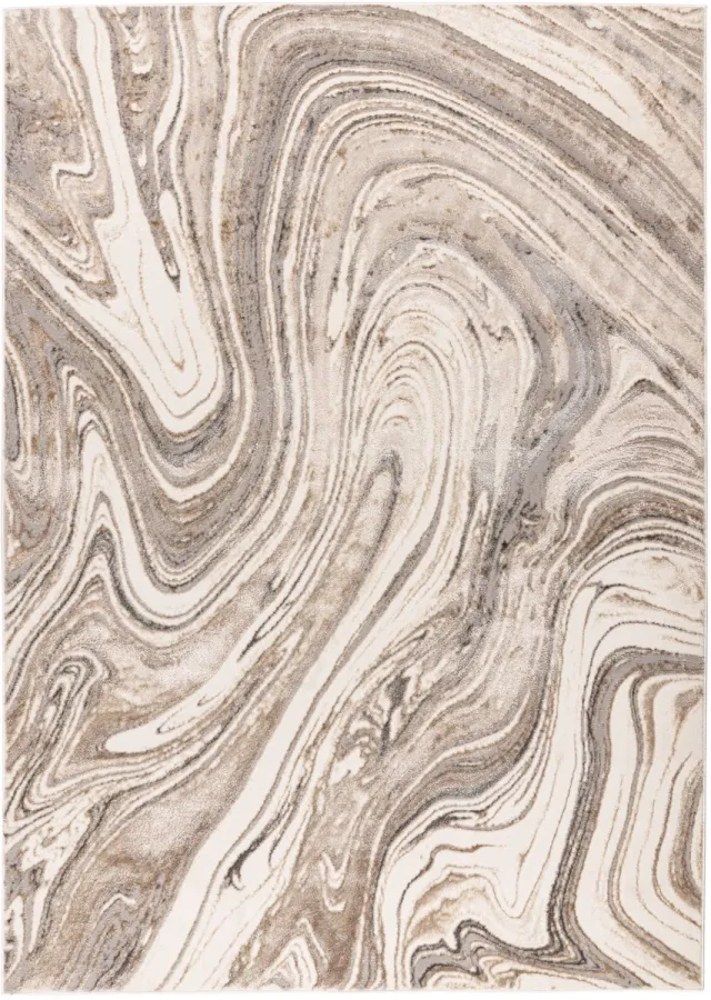 Padiro design laagpolig vloerkleed 80 x 150 cm - lichtbeige - modern abstract ontwerp - voor vloerverwarming - van polyester en jute