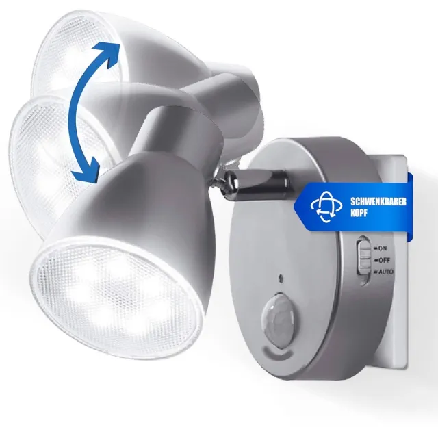 Trango 2635-014 LED-sensor nachtlampje * MILO * met bewegingssensor en automatische functie in zilver veiligheidslicht Direct 230V, socketlamp, wandlamp, oriëntatielicht, nachtlamp, socket light