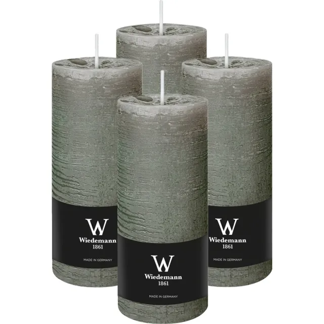 Wiedemann Cilinderkaars/stompkaars - 4x - rustieke kaars - lichtgrijs - 7 x 16 cm - 66 branduren