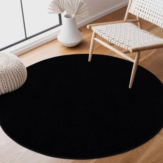 Muratap Uni Rond Effen Laagpolig Vloerkleed Modern Zwart- 200 CM Ø