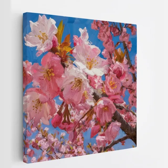 Saammp Canvas Schilderij - Boom met roze bloesem - Bloemen - abstract - 100x100 - Foto op canvas - Wanddecoratie - Muurdecoratie Woonkamer - Kantoor Decoratie