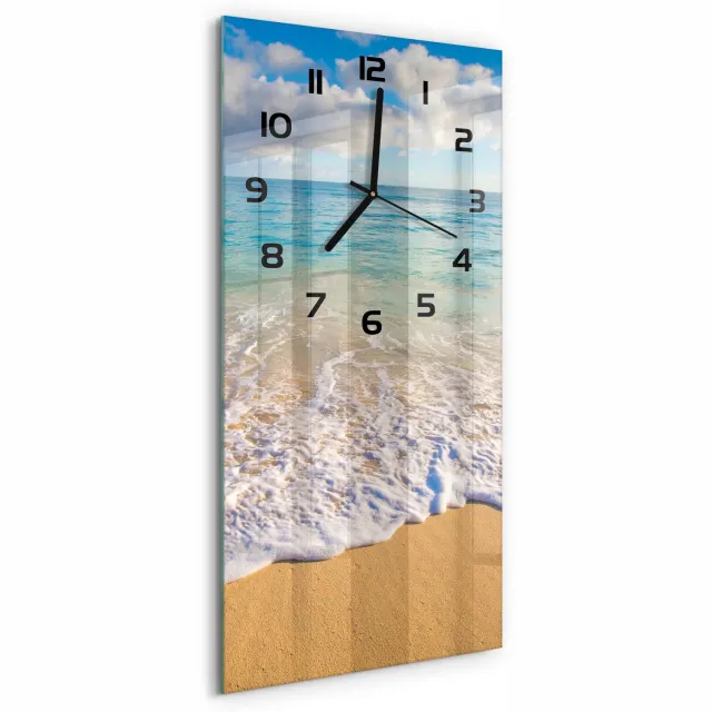 TULUP Wandklok - Hawaiiaans strand Wandklok Glas Decoratie - 30x60 cm - Blauw Gekleurde Glazen Klok - Zwarte handen - Rechthoekige Klok - Klok Glas Met Opdruk - Moderne Wandklok Glas