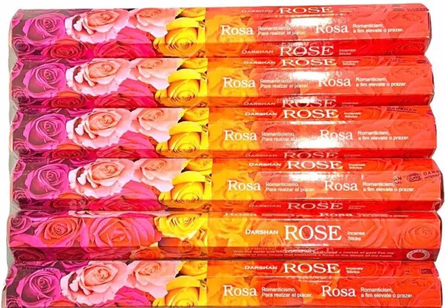 Darshan incense sticks Groot Verpakking Wierook - Geurstokjes - Rose - 6 Pakjes - 120 Stuks Bruin
