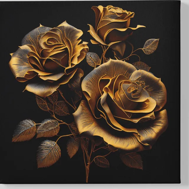 Trendex Global Vierkant Canvas Schilderij - Bloemen - Gouden Rozen - 60x60x2 cm