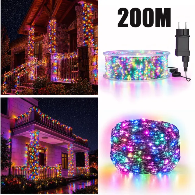 Froadp Kupferdraad Lichtenketting Gekleurde lampjes 200M 2000 LED's Kerstverlichting Waterdicht Kerstverlichting Met 8 Modi Afstandsbediening Timer IP44 Waterdicht Kerstverlichting Buiten Binnen Balkon Tuin
