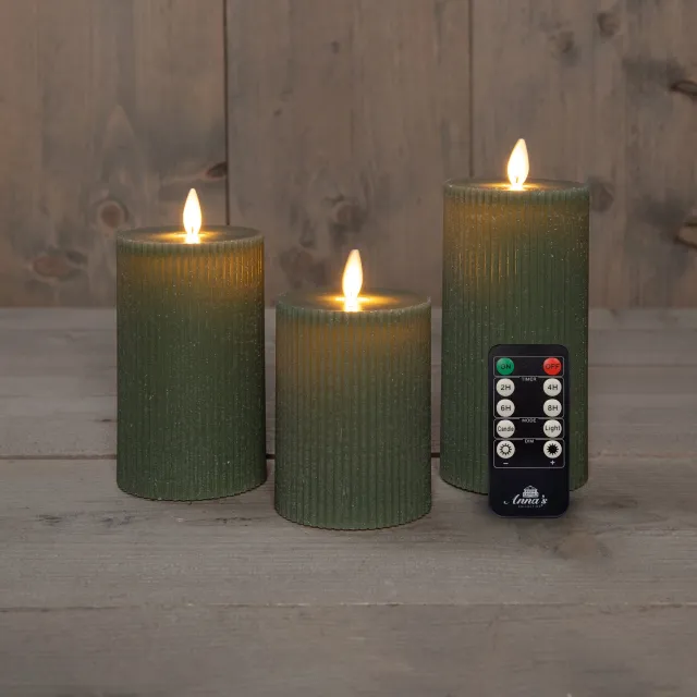 Anna's Collection Stompkaars ribbel wax led bewegende vlam met af... groen