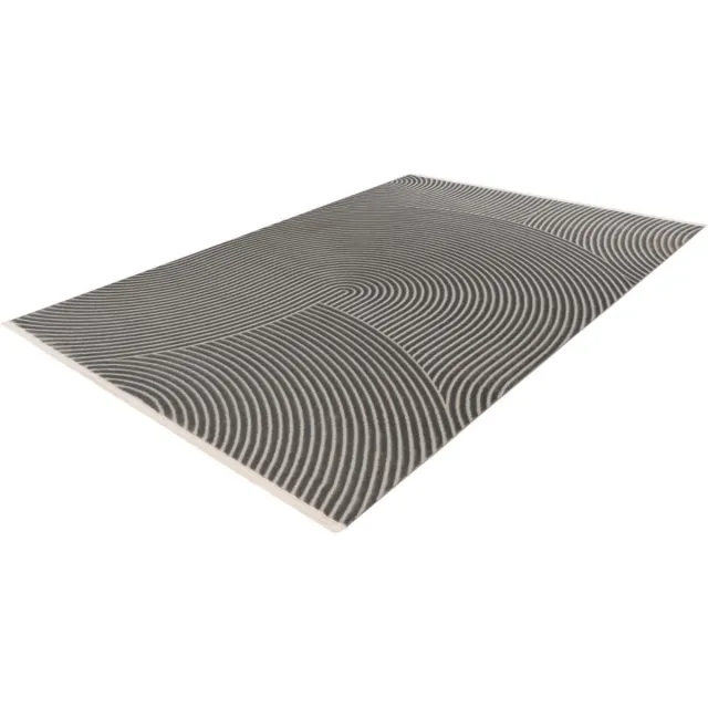 Lalee Elif Japandi stijl vloerkleed 3d effect hooglaag cirkels reliëf laagpolig karpet 200x290 cm grijs