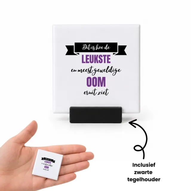 Hacebo Meest geweldige oom tegeltje met tegelhouder - Oom - beste oom - tegeltjes met tekst - verjaardagscadeau - cadeau voor oom - kado - gift - spreuktegels - 4.8x4.8 CM Wit