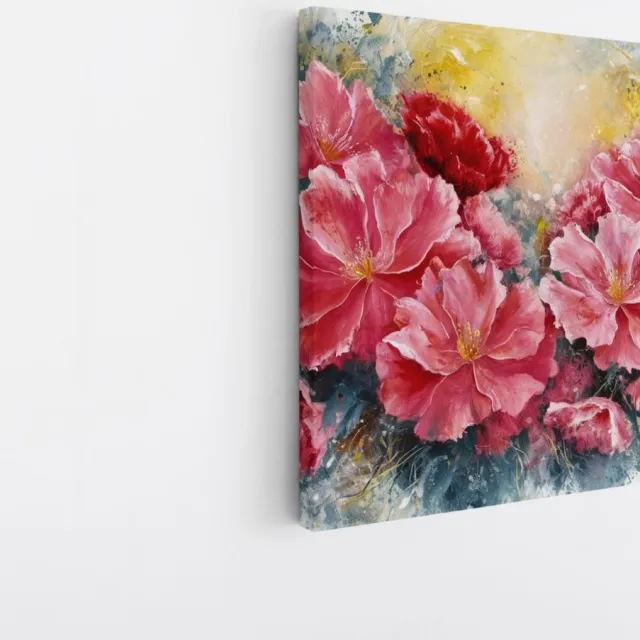 Saammp Canvas Schilderij - Roze abstracte bloemen - 40x40 - Foto op canvas - Wanddecoratie - Muurdecoratie Woonkamer - Kantoor Decoratie Multicolor
