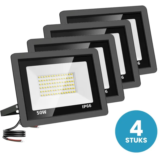 Tsong LED Schijnwerper 50W - 4 stuks - 4.500 lm - Warmwit 3000K - 120° Breedstraler - IP66 - Buitenlamp & Gevelverlichting - 2 jaar garantie