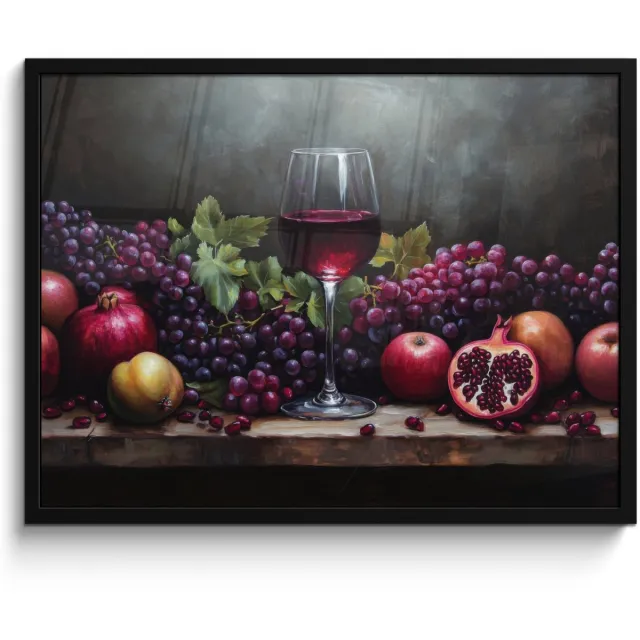 FrameYourWall Poster in lijst - Fotolijst 80x60 cm - Posters - Wijn - Fruit - Stilleven - Posterlijst zwart - Decoratie - Wanddecoratie woonkamer - Muurdecoratie slaapkamer