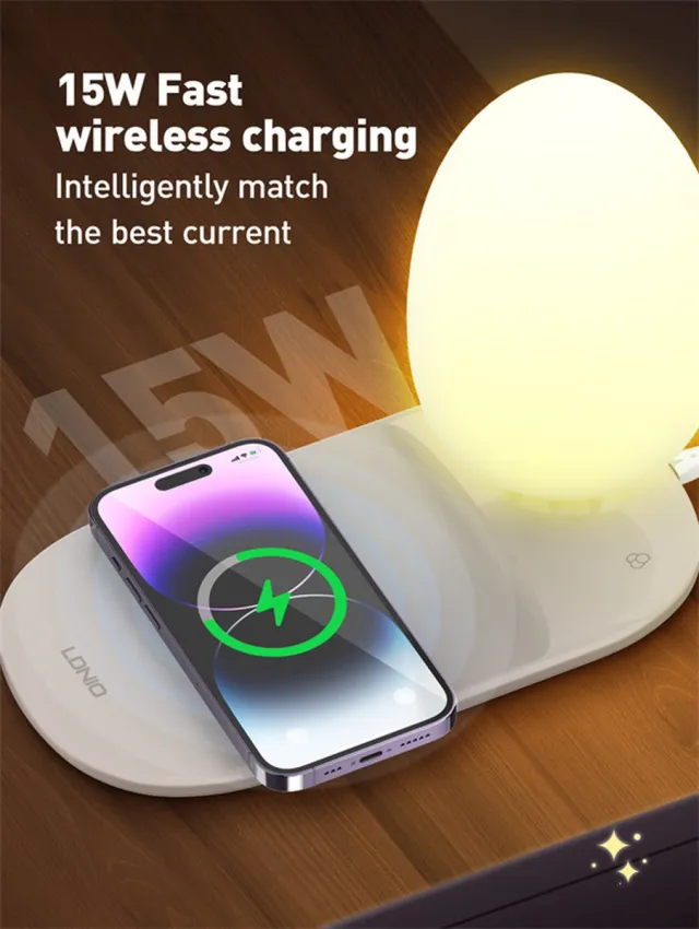 LDNIO Fast wireless oplader desk lamp Y, LED desk Lamp with Fast wireless charging Landscape nachtlamp