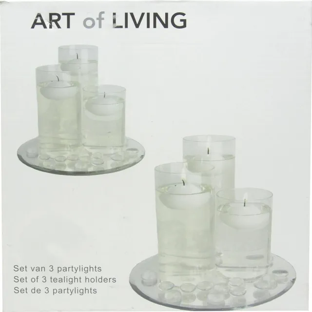 Art of Living Set van 3 partylichten, lantaarns glas wit