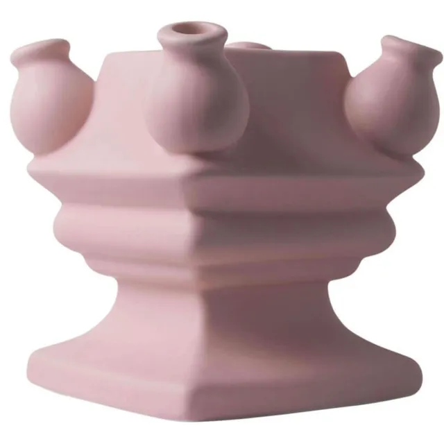 Heinen Delfts Blauw Tulpenvaas Stapelgekte - Roze mat - Bodem - 17 cm