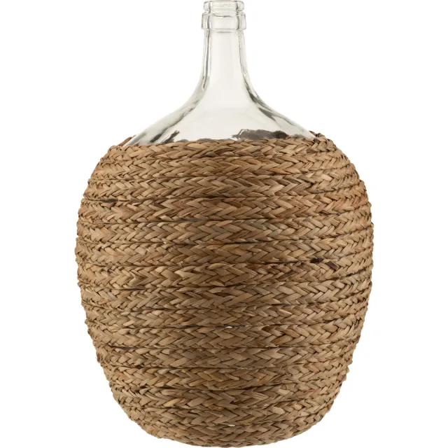 J-Line vaas Fles Bedekt - gras/glas - naturel - large - 53 cm hoog