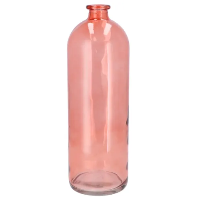 DK design Bloemenvaas fles model - helder gekleurd glas - koraal roze - 14 x 41 cm Koraalroze