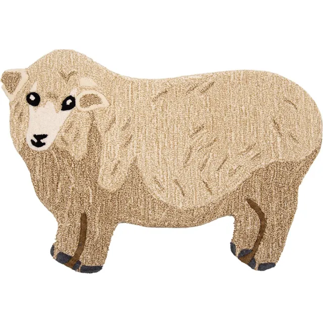 Clayre & Eef Vloerkleed Schaap Bruin Beige Wol Tapijt