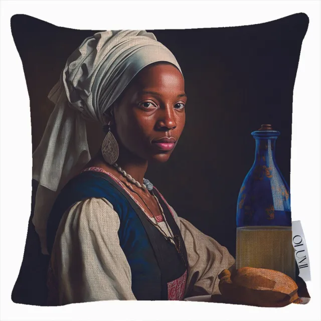 OLUMI Sierkussen 45x45 cm – Het Melkmeisje – Johannes Vermeer – Decoratief Kussen – Woonkamer / Bank bruin