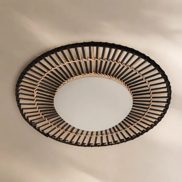 Anne Lighting Plafonniere - zwart - Aura - bamboe glas hout - Ø 50cm - LED - 3866ZW - Anne Lighting