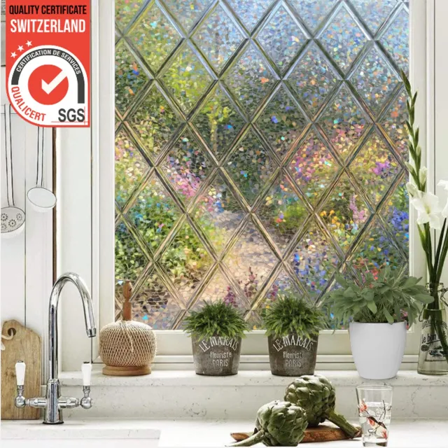 Homewell 3D Regenboog Raamfolie HR++(+) - Anti-Inkijk - Isolerend & Zonwerend - 90x200cm – Statisch - Prisma Ruit