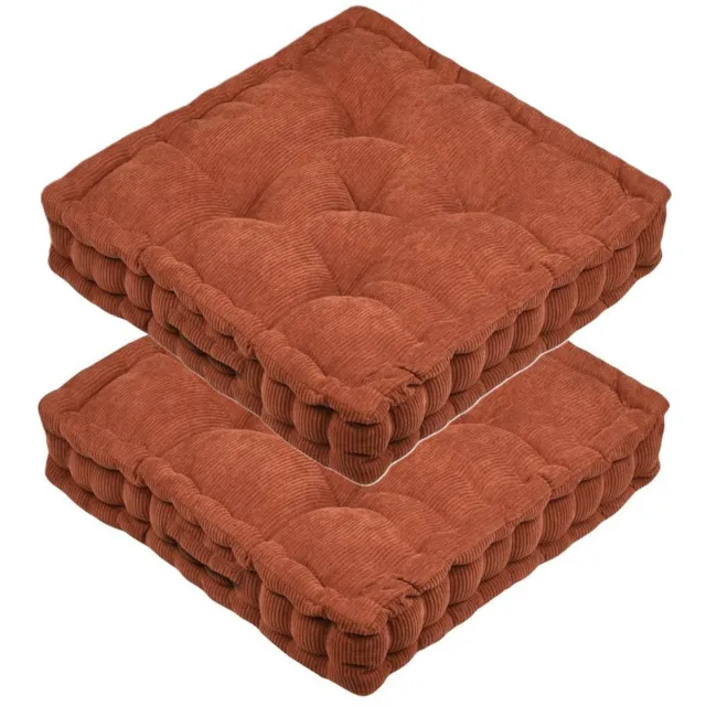 Stof Textile Vloerkussen Ribcord - 2x - terracotta - polyester - 45 x 45 x 10 cm - vierkant - Extra dik - extra zitplaatsen - spelen - gamen - relaxen Terracotta bruin
