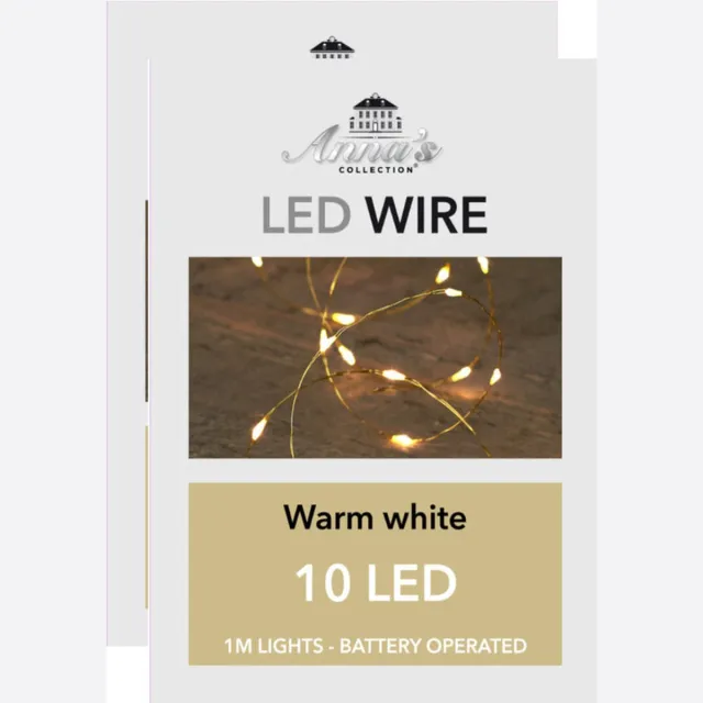 Anna's Collection Anna Collection Draadverlichting - 2x - goud - 10 led lampjes - warm wit - batterij - 100 cm
