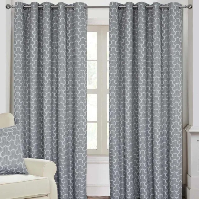 Homescapes Ringgordijnen met geometrisch patroon grijs 2 stuks 117 x 137 cm