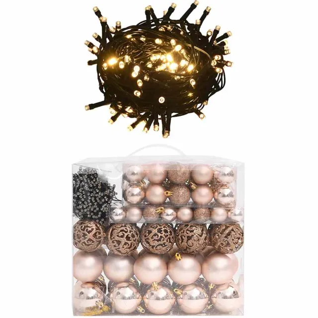 vidaXL 120-delige Kerstballenset met piek en 300 LED's roségoud Roze