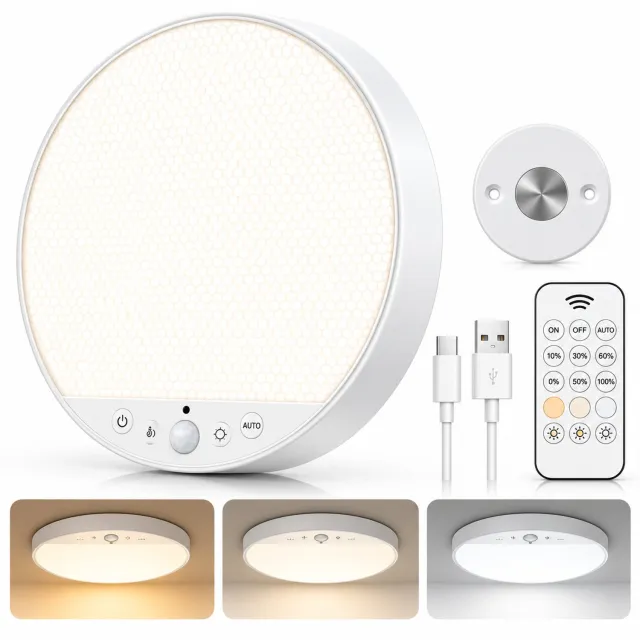 Sounix Plafondlamp met bewegingssensor op batterijen - 17 x 17 x 2 cm - 8W - draadloze kastverlichting - afstandsbediening - Wit