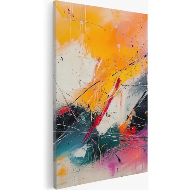 Saammp Canvas Schilderij - Kleurrijk - Explosie van verf - Abstracte kunst - Chaotisch - 50x70 - Foto op canvas - Wanddecoratie - Muurdecoratie Woonkamer - Kantoor Decoratie Multicolor