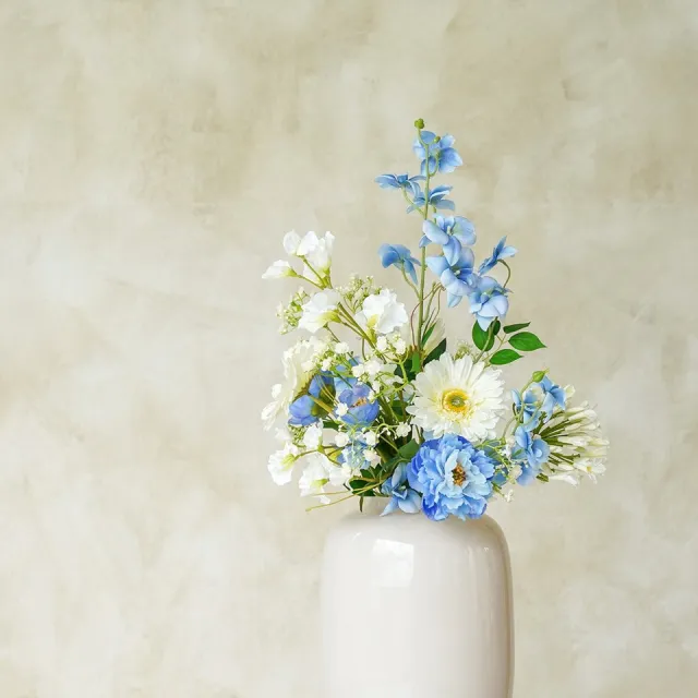 Fan of Flowers Celeste - Zijden Boeket Bloemen - Kunstbloemen Veldboeket - Azuurblauw, Wit & Frisgroen - 70 cm - Real-Touch Nepbloemen Hemelsblauw