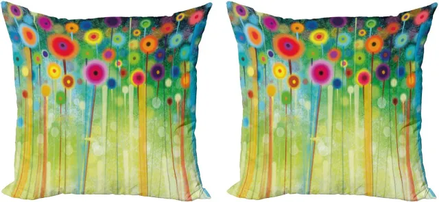 ABAKUHAUS Bloemen Sierkussenhoes Set van 2, Abstracte Kunst Paardenbloem, Modern Accent Dubbelzijdige Digitale Print, 45x45, Meerkleurig