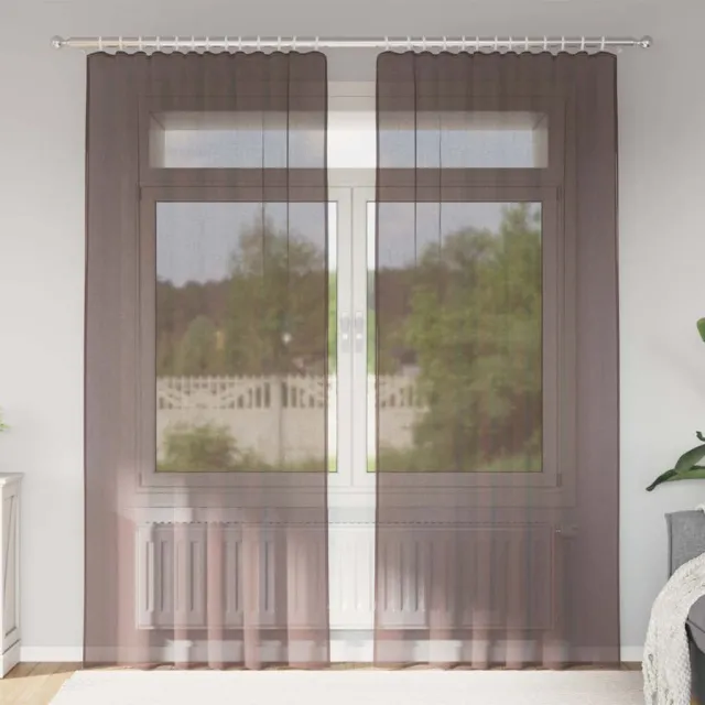vidaXL Gordijnen voile met roedezakken 2 st bruin