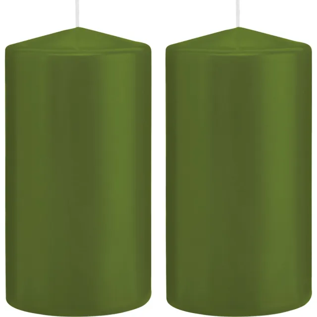 Trend Candles Cilinderkaars/stompkaars - 2x - olijfgroen - 8 x 15 cm - 69 branduren - horeca kaarsen