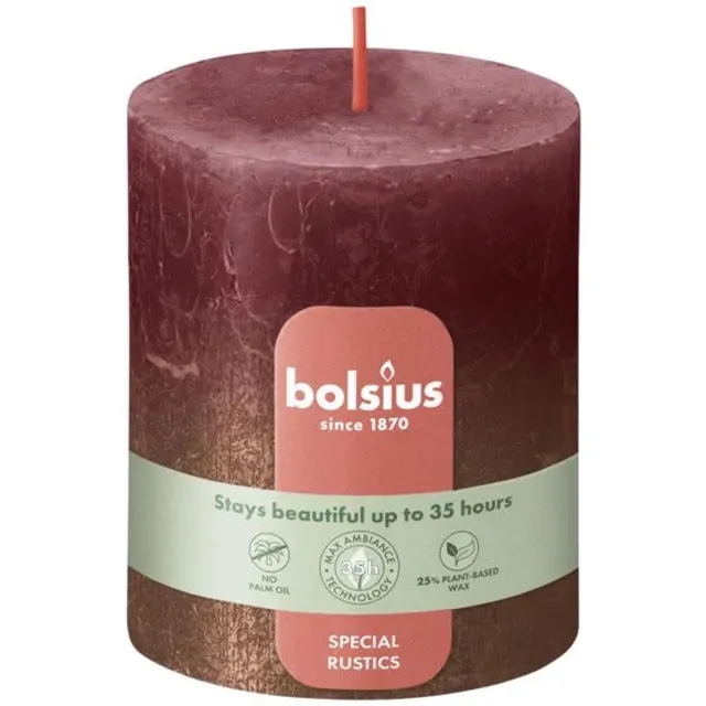 Bolsius Stompkaars Velvet Red + Copper Ø68 x 80 mm – 35 Branduren – 4 Stuks – Decoratieve Kaarsen