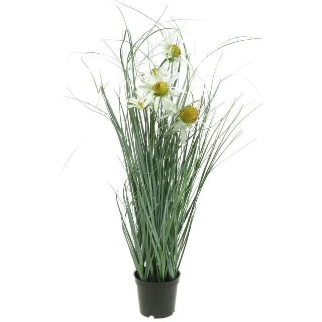 Viana Gras met Echinacea kunstmatig in een witte pot 56cm groente
