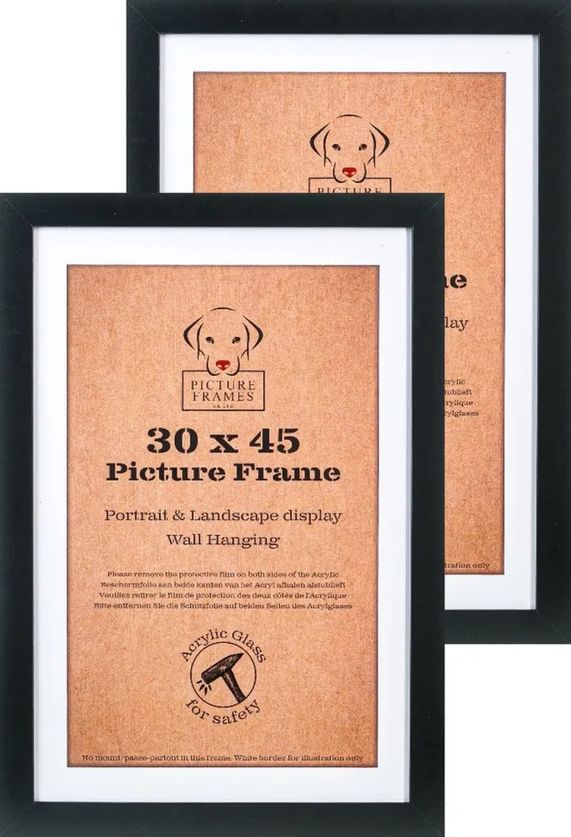 Picture Frame UK Set van 2 Fotolijsten Fotomaat 30x45 cm - MDF Hout - Zwart - Fotokader - 25mm profielbreedte - Posterlijst