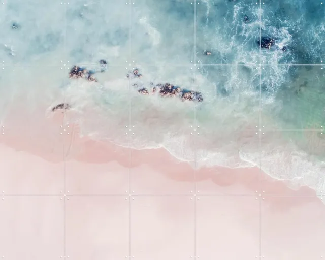 IXXI Aerial Ocean Pink Sand, Ingrid Beddoes - 100 x 80 cm - Grote wanddecoratie en posters - Abstract, Fotografie, Kleurrijk, Woonkamer, Slaapkamer Roze