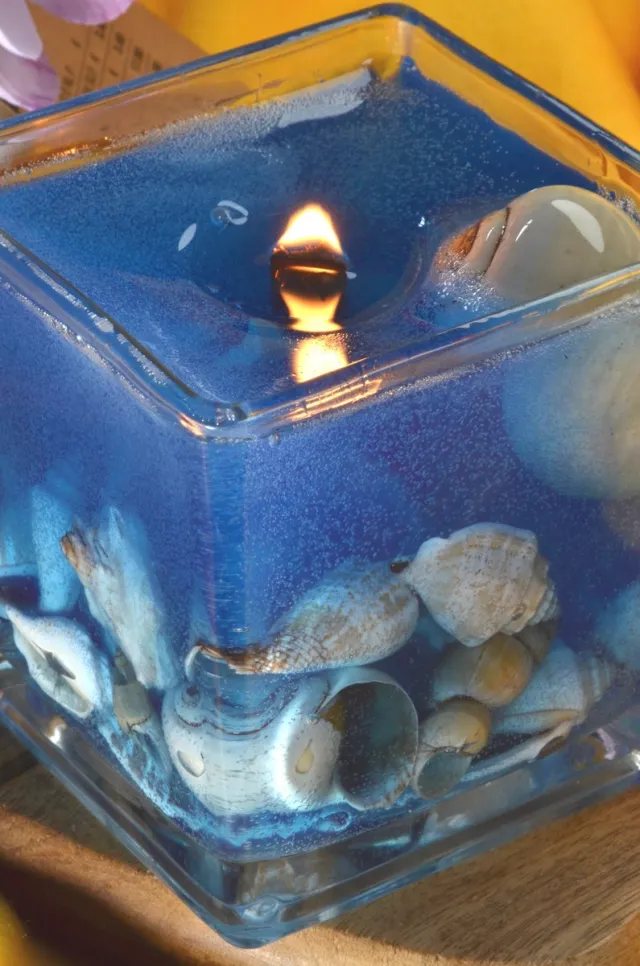 MilaNNE Nieuw voor 2025: Megagrote Schelpen Gelkaars "Blue Sea" met houten Pit 10x10x10 cm - BEKIJK VIDEO Blauw