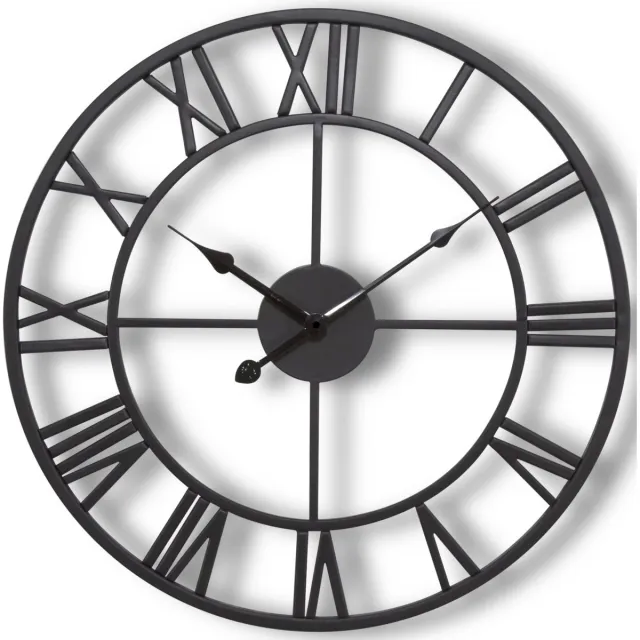 HomeShopXL HSXL Wandklok Industrieel - 40 cm - Stil Quartz uurwerk - Zwart Metaal - Zwarte Wijzers - Romeinse Cijfers