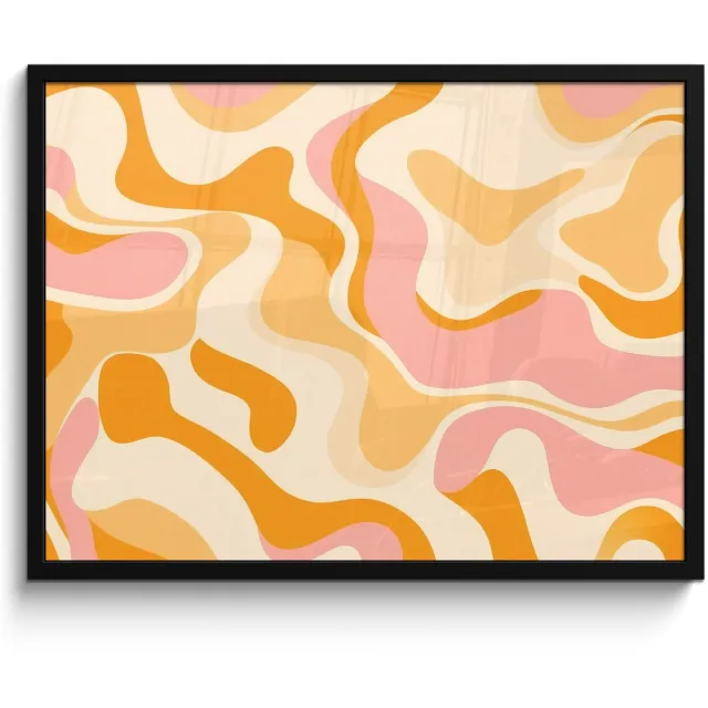 FrameYourWall Poster in lijst - Fotolijst 70x50 cm - Posters - Abstract - Golvend - Oranje - Posterlijst zwart - Decoratie - Wanddecoratie woonkamer - Muurdecoratie slaapkamer Abstract - Goldvend