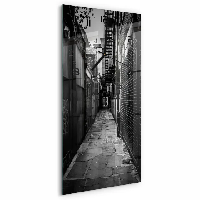 TULUP Wandklok - Stadsstraten Klok Glas Met Opdruk - 30x60 cm - Zwart-wit Moderne Wandklok Glas - Zwarte handen - Rechthoekige Klok - Decoratieve Glazen Klok - Glazen Wandklok Design