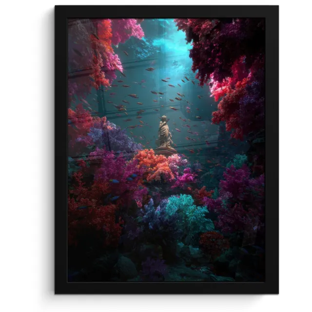 FrameYourWall Poster in lijst - Fotolijst 30x40 cm - Posters - Standbeeld - Zeebodem - Koraal - Kleurrijk - Posterlijst zwart - Decoratie - Wanddecoratie woonkamer - Muurdecoratie slaapkamer