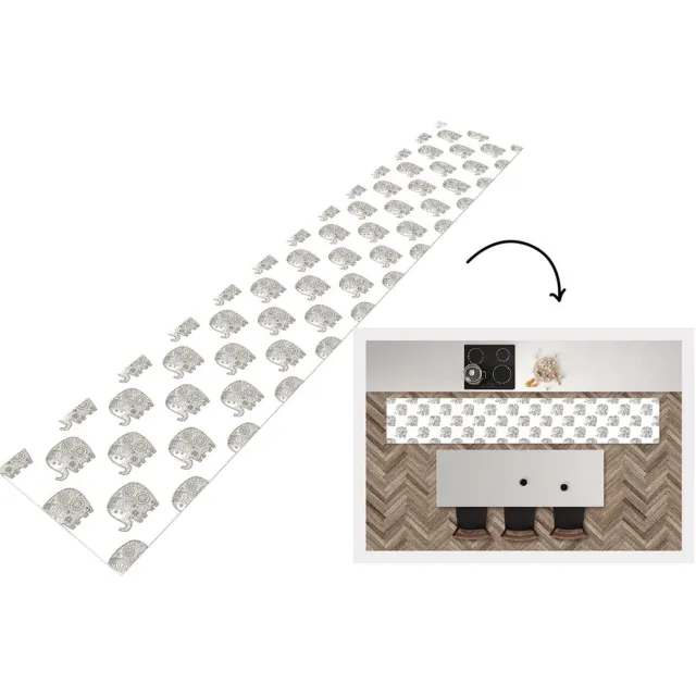 KitchenYeah Keukenloper - Keukenmat - Doodle - Olifant - Design - Keuken vloerkleed Multicolor