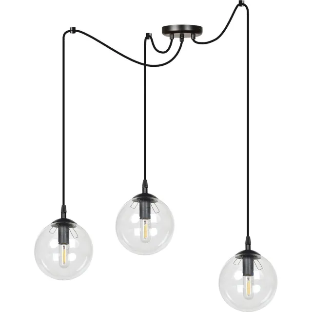Emibig Uppsala zwarte 3L pendel lamp met transparant glas 3x E14 - Perfecte verlichting voor elke ruimte Zwartachtig